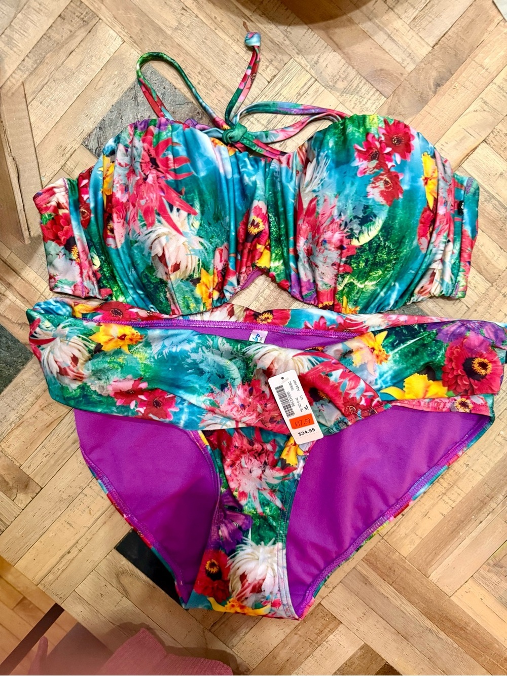 La Vie En Rose Multicolor Floral Bandeau Bikini with Purple Accents